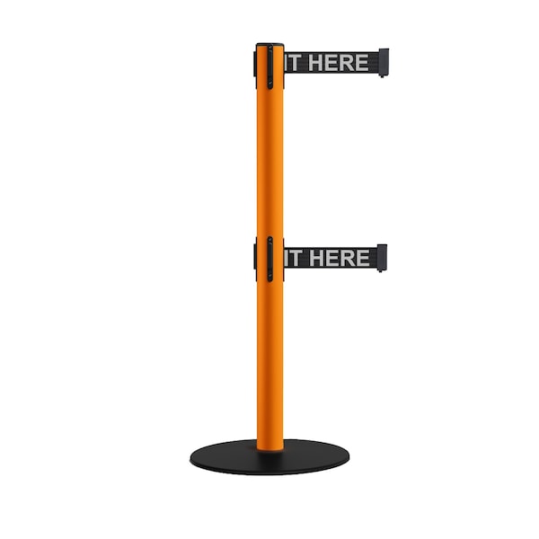 Montour Line Retractable Dbl Belt 2.5 Orange Post , Low Base, 9' Wait.Belt S400D-OR-PLEAWBW-90 - main